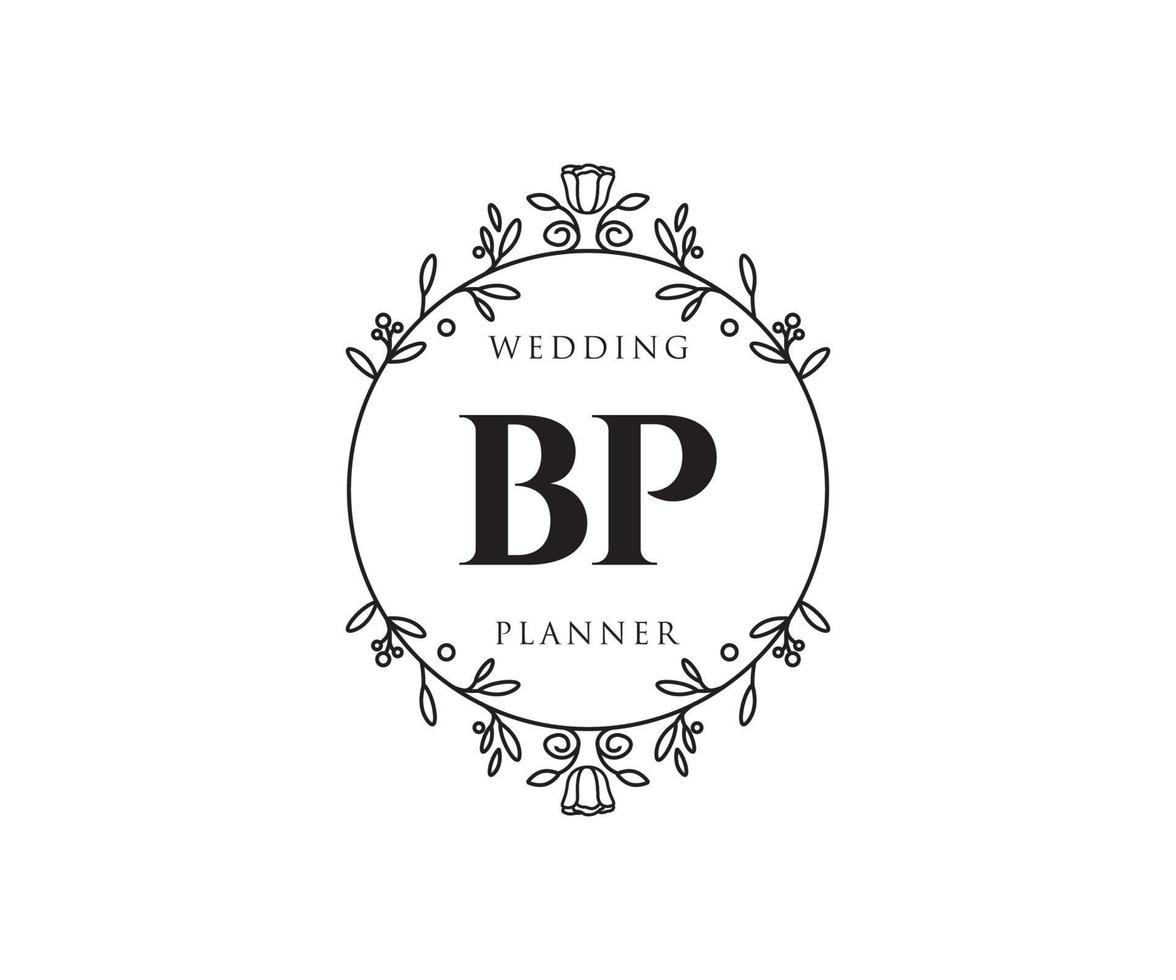 Colección de logotipos de monogramas de boda con letras iniciales de pb, plantillas florales y minimalistas modernas dibujadas a mano para tarjetas de invitación, guardar la fecha, identidad elegante para restaurante, boutique, café en vector