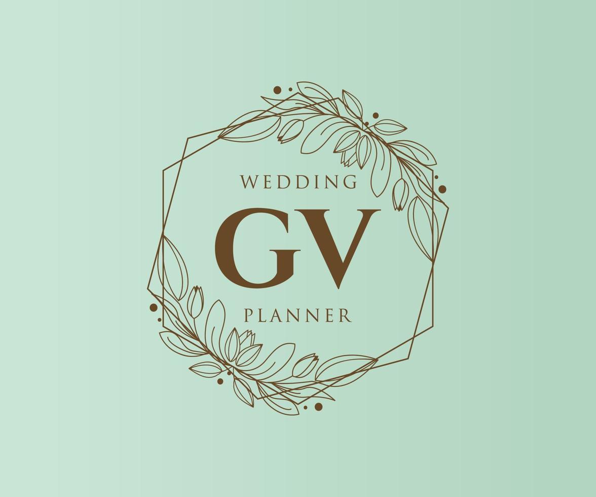 GV Initials letter Wedding monogram logos collection, hand drawn modern minimalistic and floral templates for Invitation cards, Save the Date, elegant identity for restaurant, boutique, cafe in vector