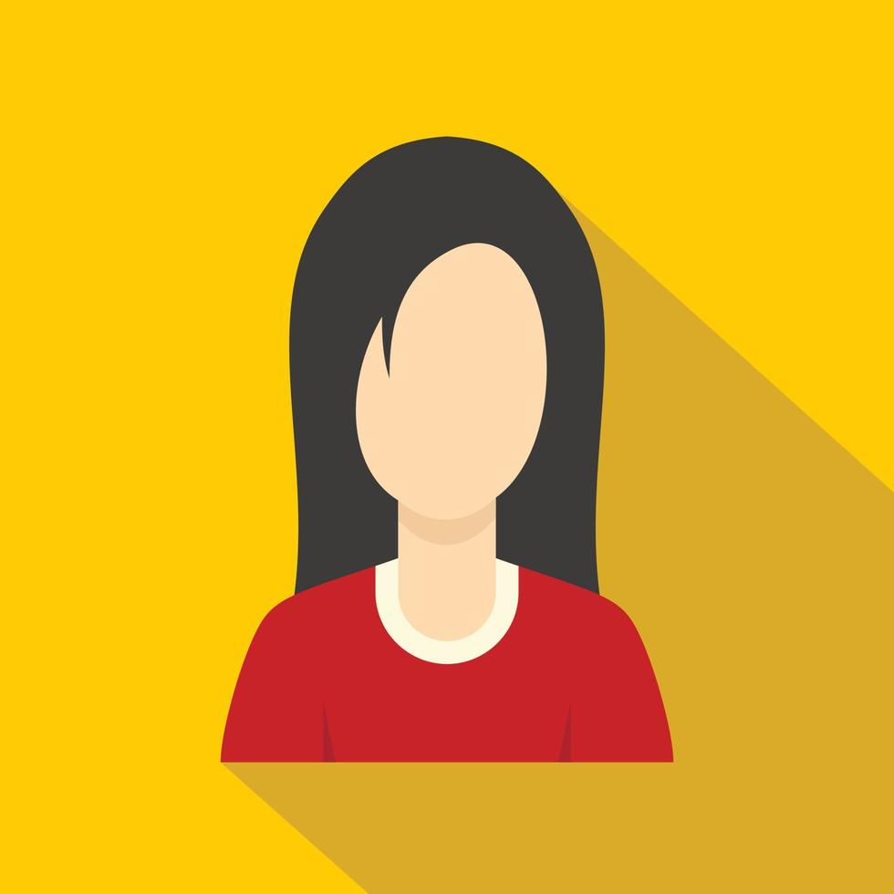 Brunette with long hair icon, flat style vector