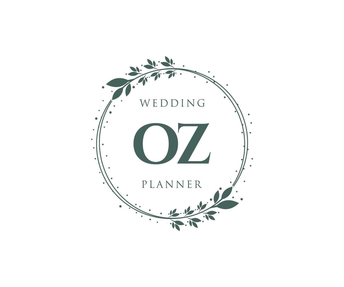 colección de logotipos de monograma de boda con letras iniciales de oz, plantillas florales y minimalistas modernas dibujadas a mano para tarjetas de invitación, guardar la fecha, identidad elegante para restaurante, boutique, café en vector