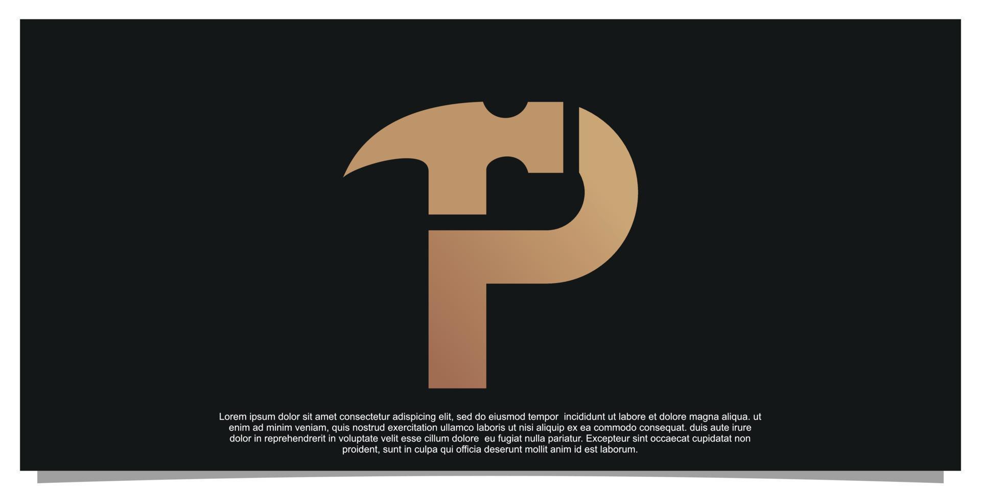 Creative initial letter P with hammer logo design unique concept Premium Vector