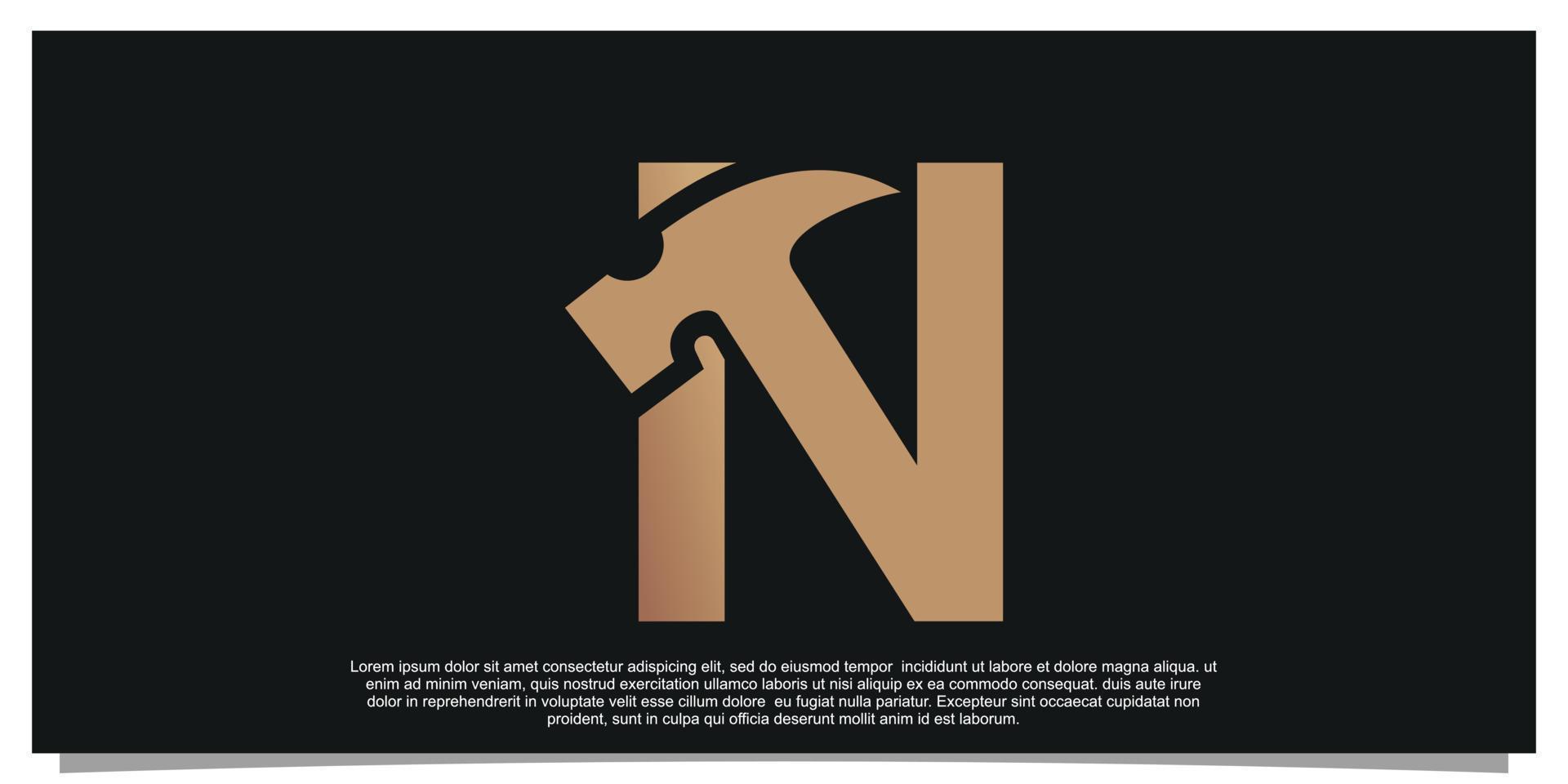 Creative initial letter N with hammer logo design unique concept Premium Vector