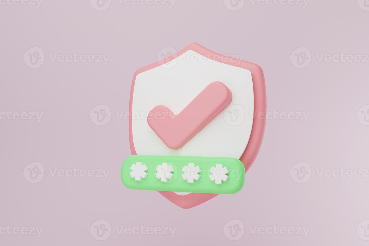 3D rendering illustration Cartoon minimal protection shield with password secure icon, user password, payment protection, shield symbol, safety concept photo