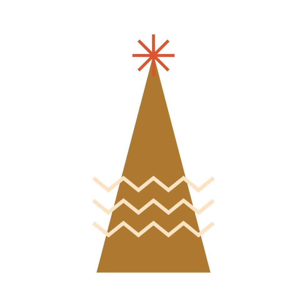 vector aislado del elemento geométrico de la Navidad. árbol de navidad triangular geométrico de mosaico de vacaciones de invierno, dibujado en formas abstractas. ilustración decorativa minimalista de año nuevo en color dorado