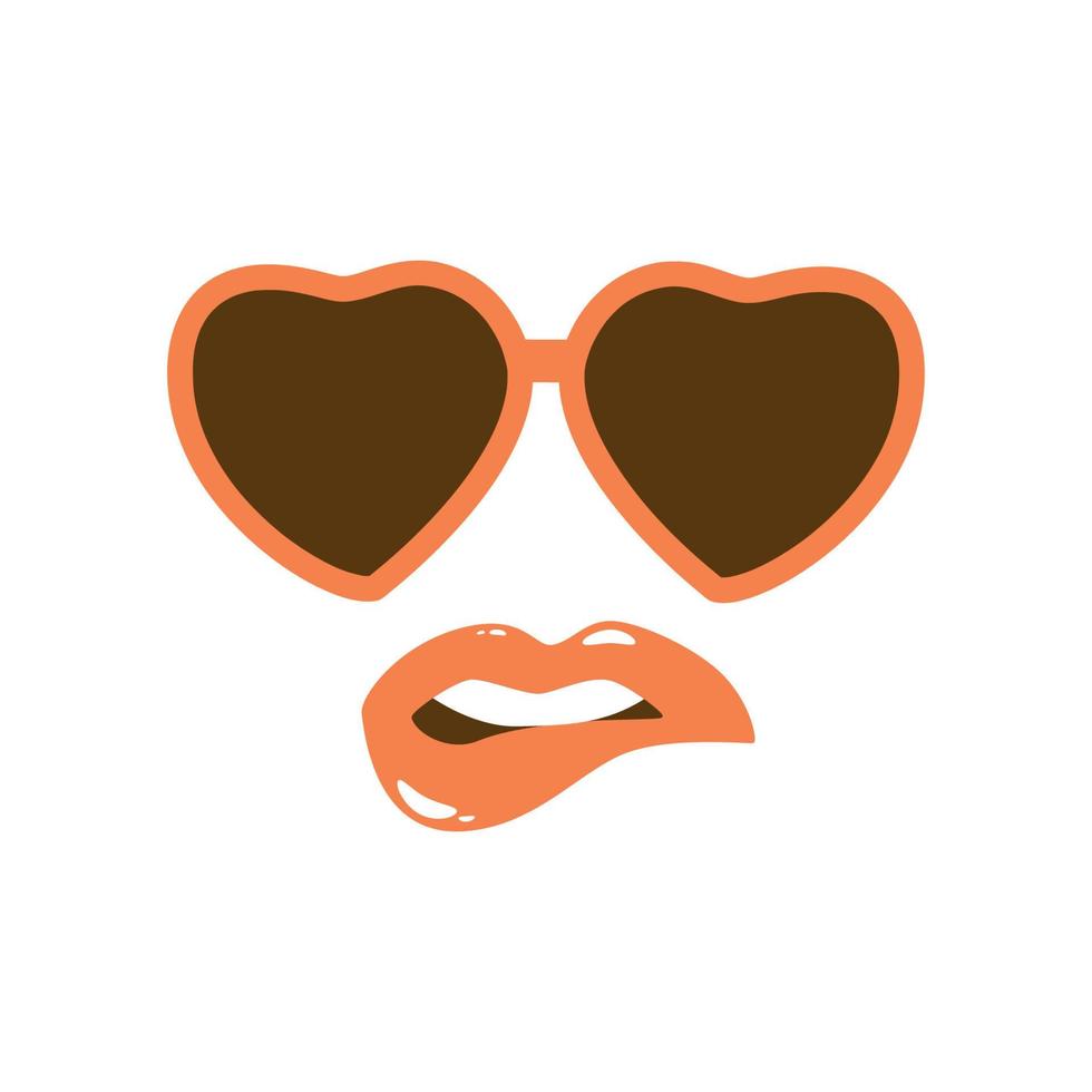 labios de mujer francesa y gafas de sol en forma de corazón elemento gráfico aislado. la cara de una mujer francesa lleva una ilustración de gafas. retrato de chica de moda de dibujo a mano vectorial para el día de san valentín. vector