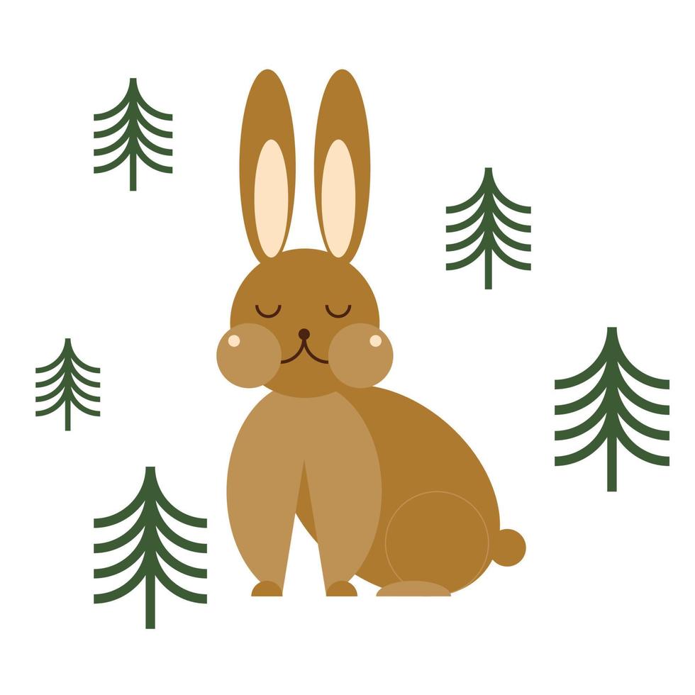 Christmas geometric rabbit isolated element for Chinese New Year 2023 modern art design. Vector illustration for the year of the rabbit, golden hare, Christmas tree in abstract geometry flat style