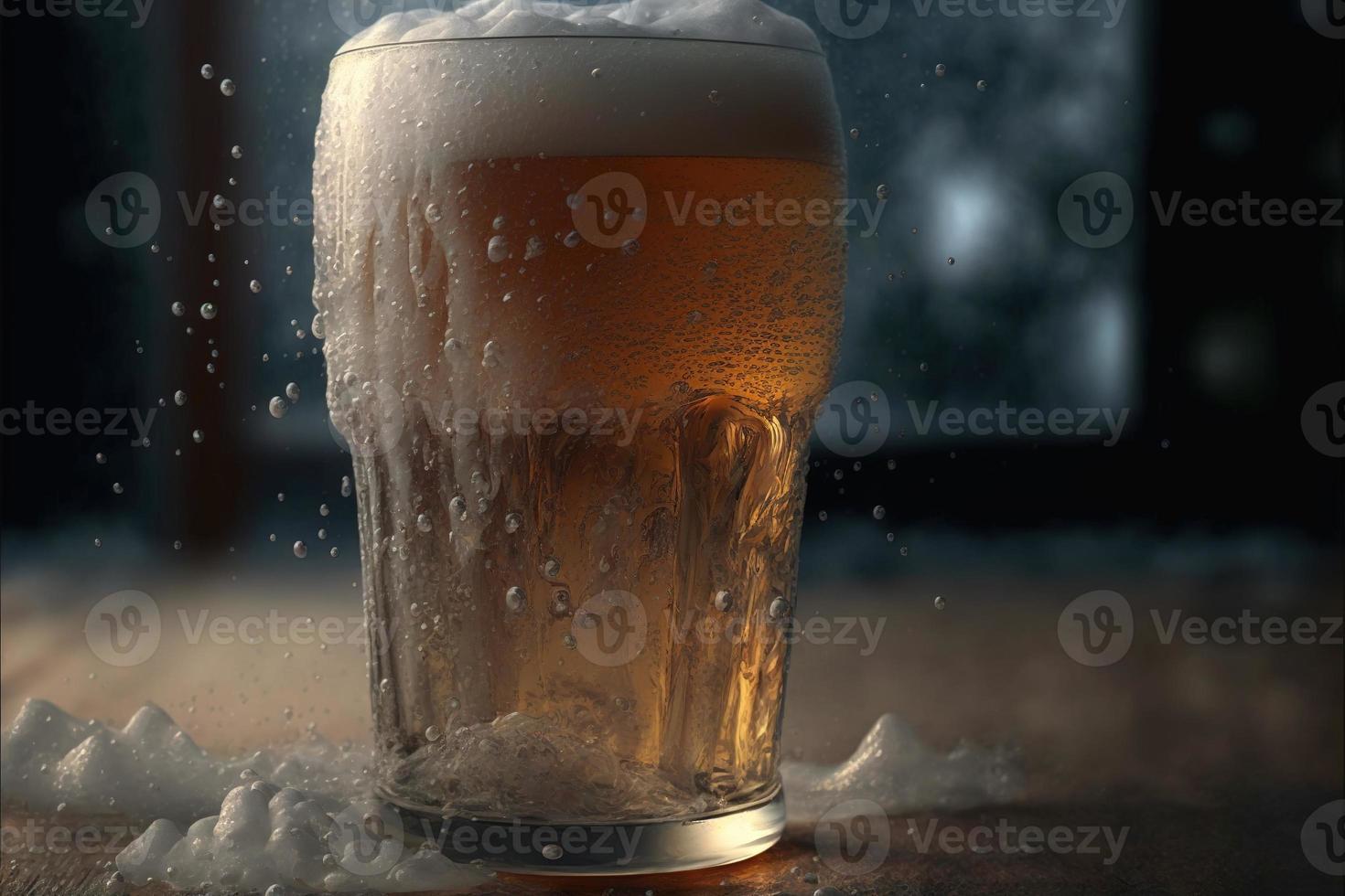 vaso frío lleno de cerveza foto