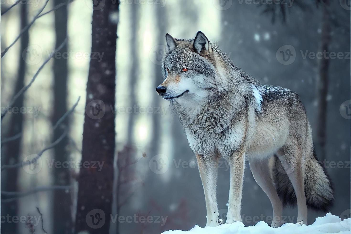 Eurasian wolf in white winter habitat beautiful winter forest photo