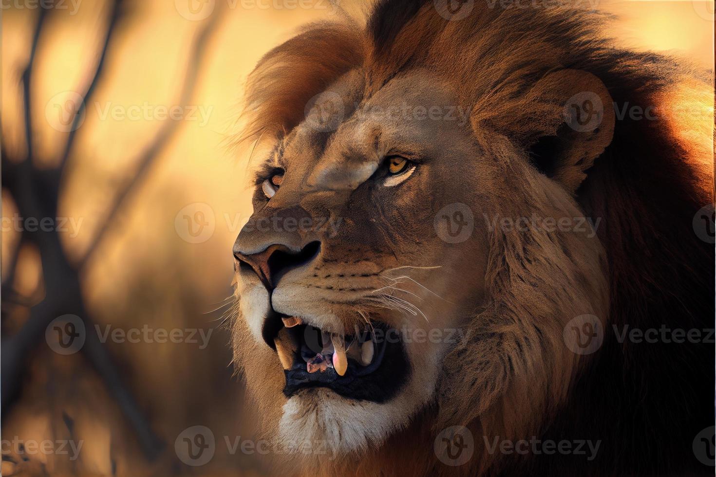 African lion portrait in the warm light photo