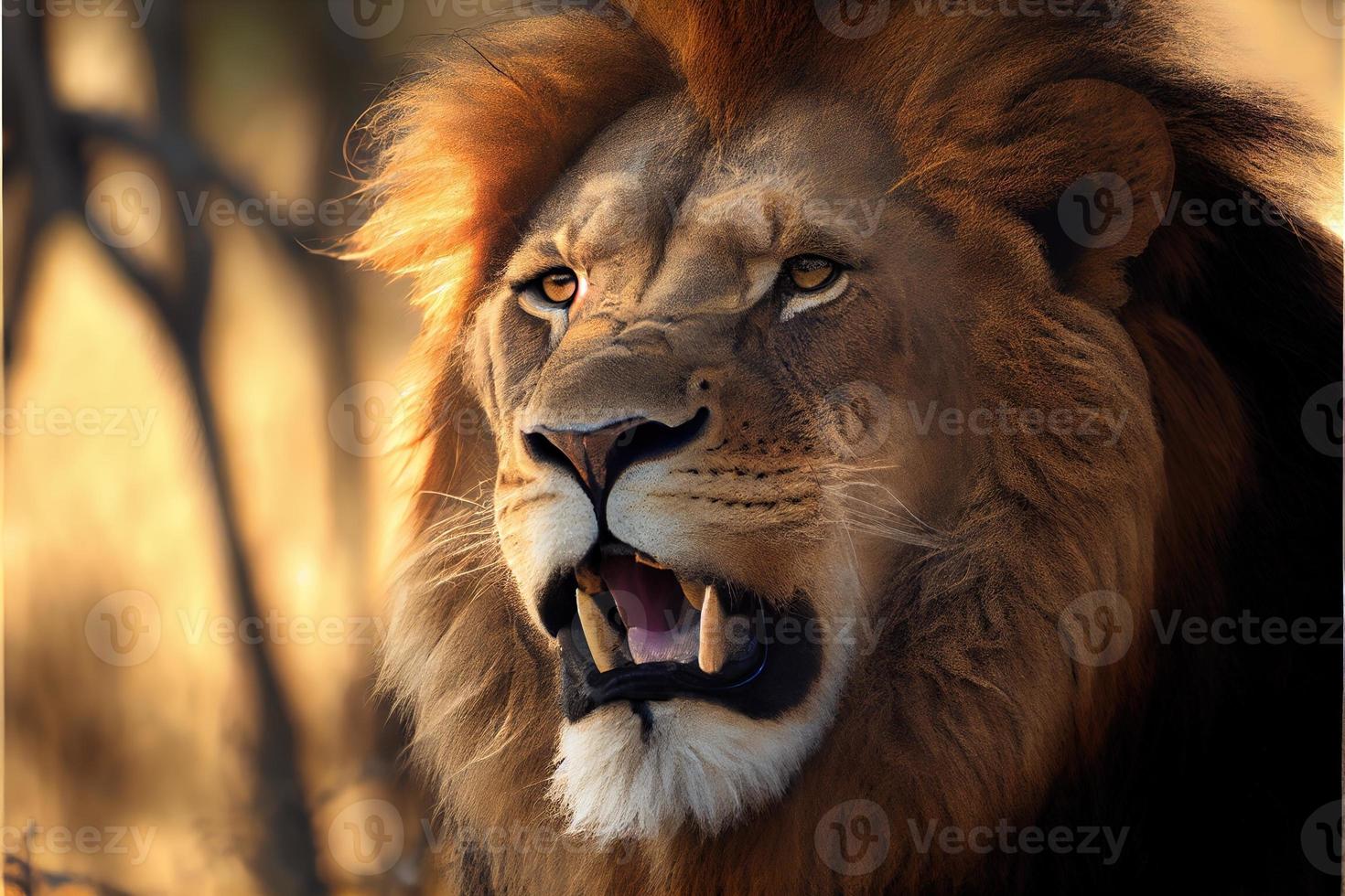 African lion portrait in the warm light photo