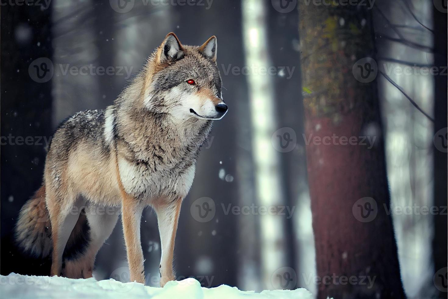 Eurasian wolf in white winter habitat beautiful winter forest photo