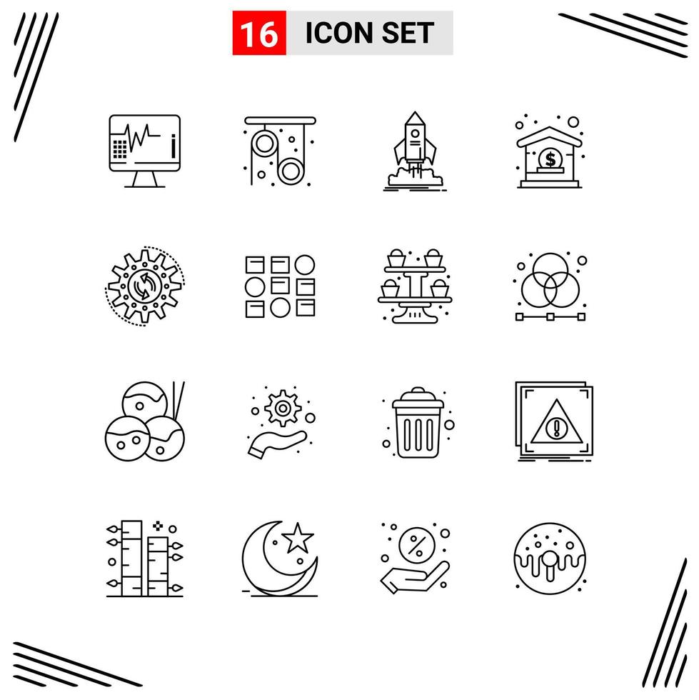 16 iconos estilo de línea basados en cuadrícula símbolos de esquema creativos para el diseño de sitios web signos de icono de línea simple aislados en fondo blanco conjunto de 16 iconos vector