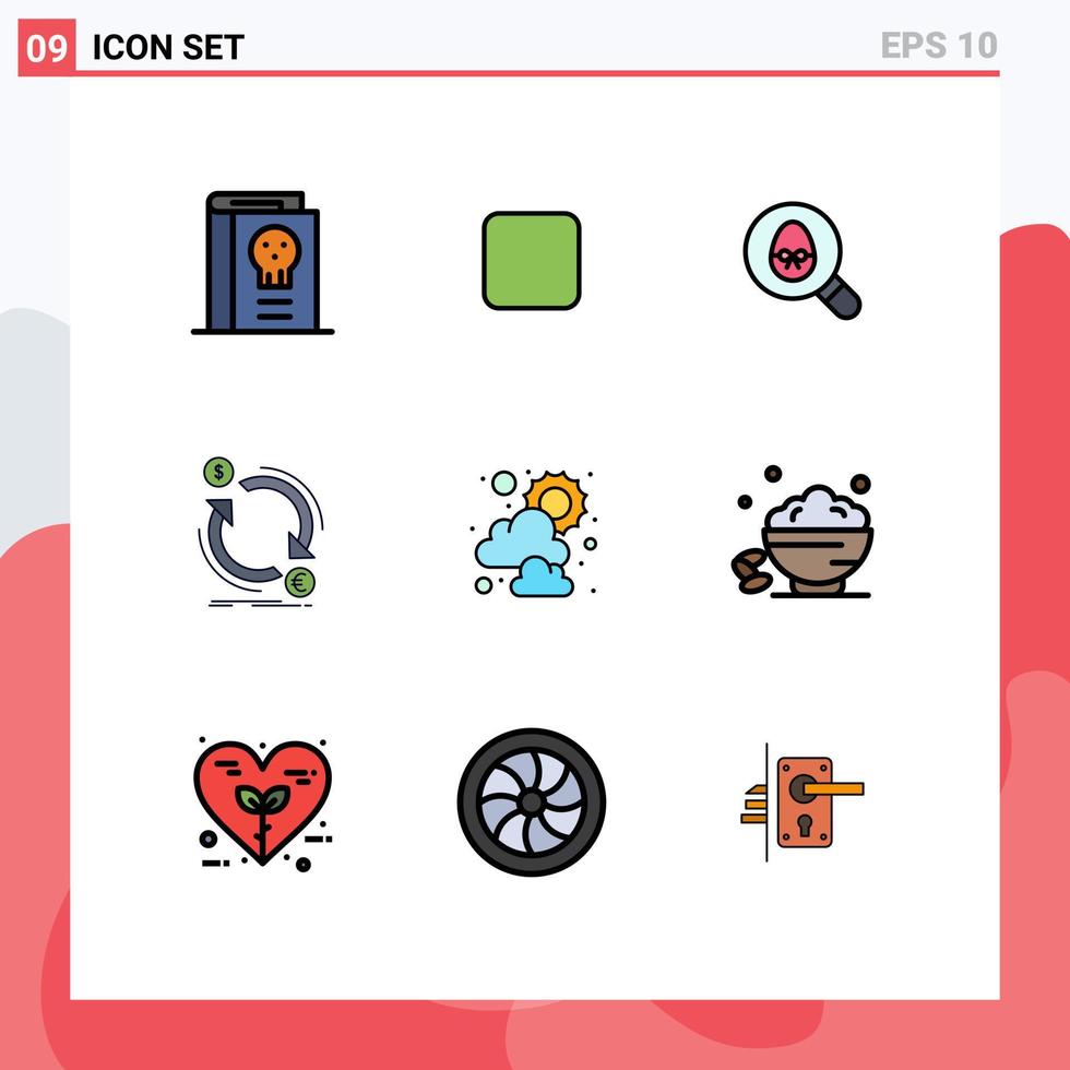 Universal Icon Symbols Group of 9 Modern Filledline Flat Colors of sun money search finance exchange Editable Vector Design Elements