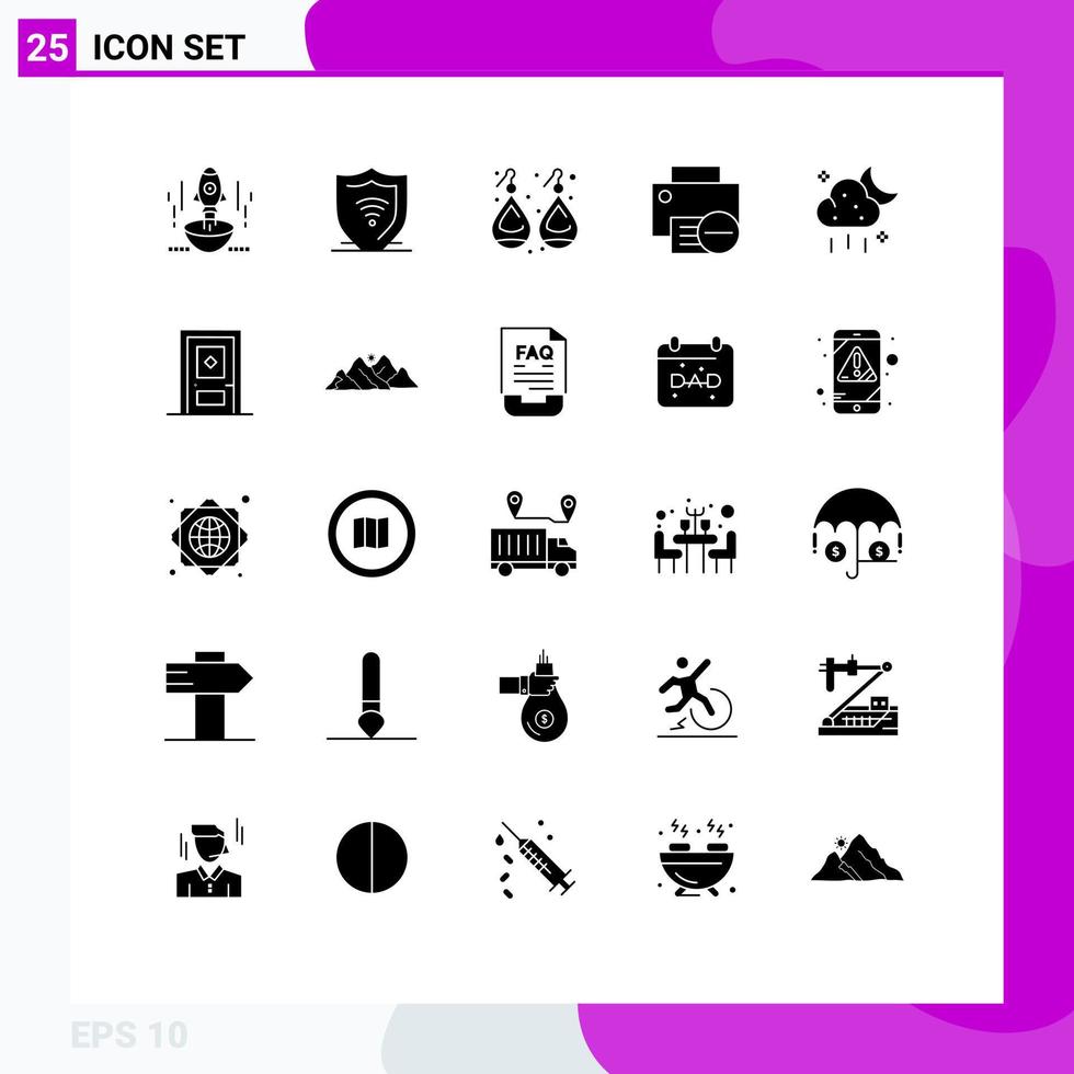 Solid Glyph Pack of 25 Universal Symbols of hardware devices protect computers jewelry Editable Vector Design Elements