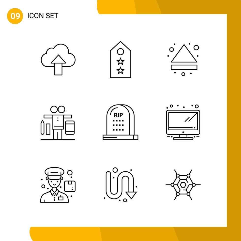 9 conjunto de iconos estilo de línea paquete de iconos símbolos de esquema aislados en fondo blanco para el diseño de sitios web receptivos vector