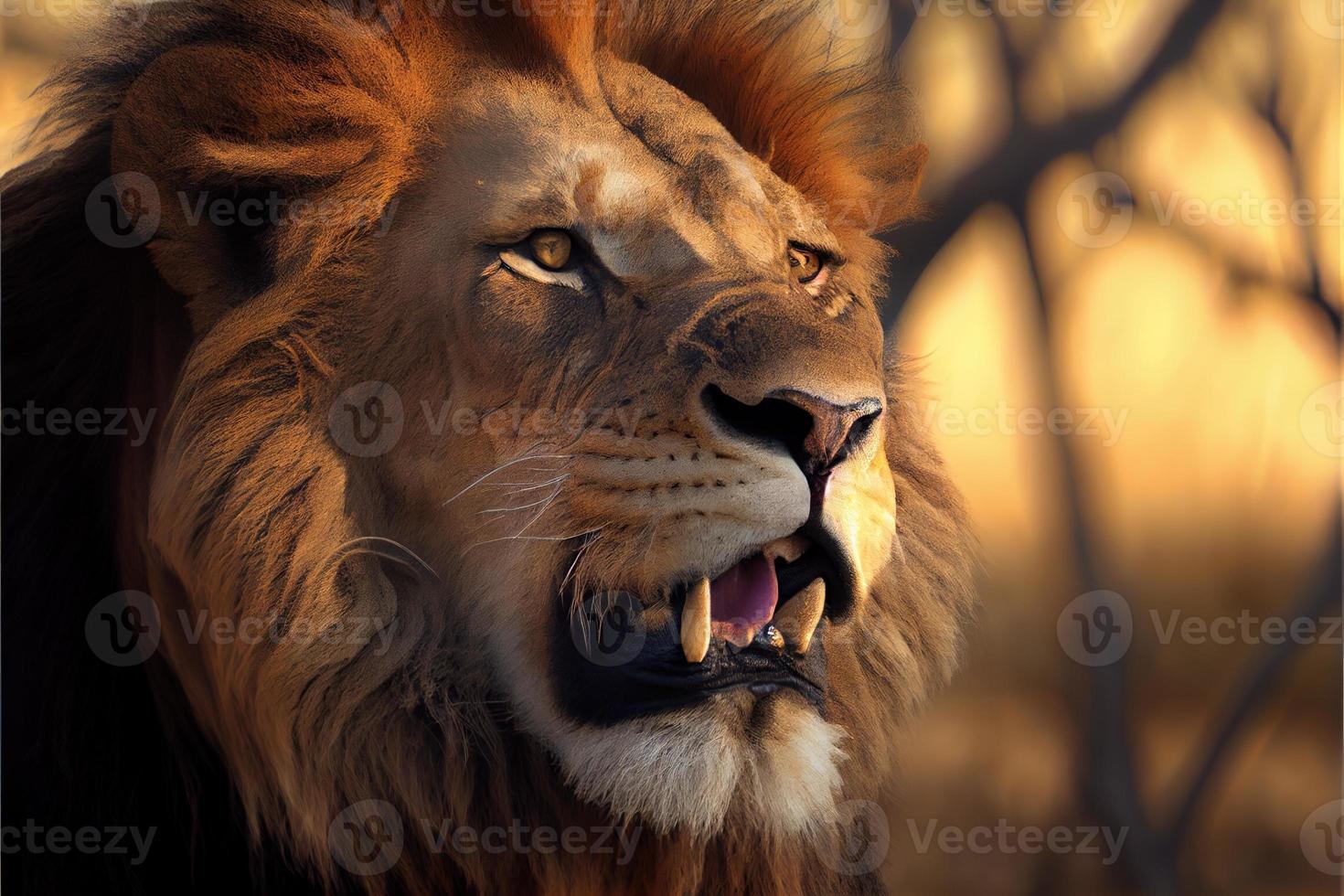 African lion portrait in the warm light photo