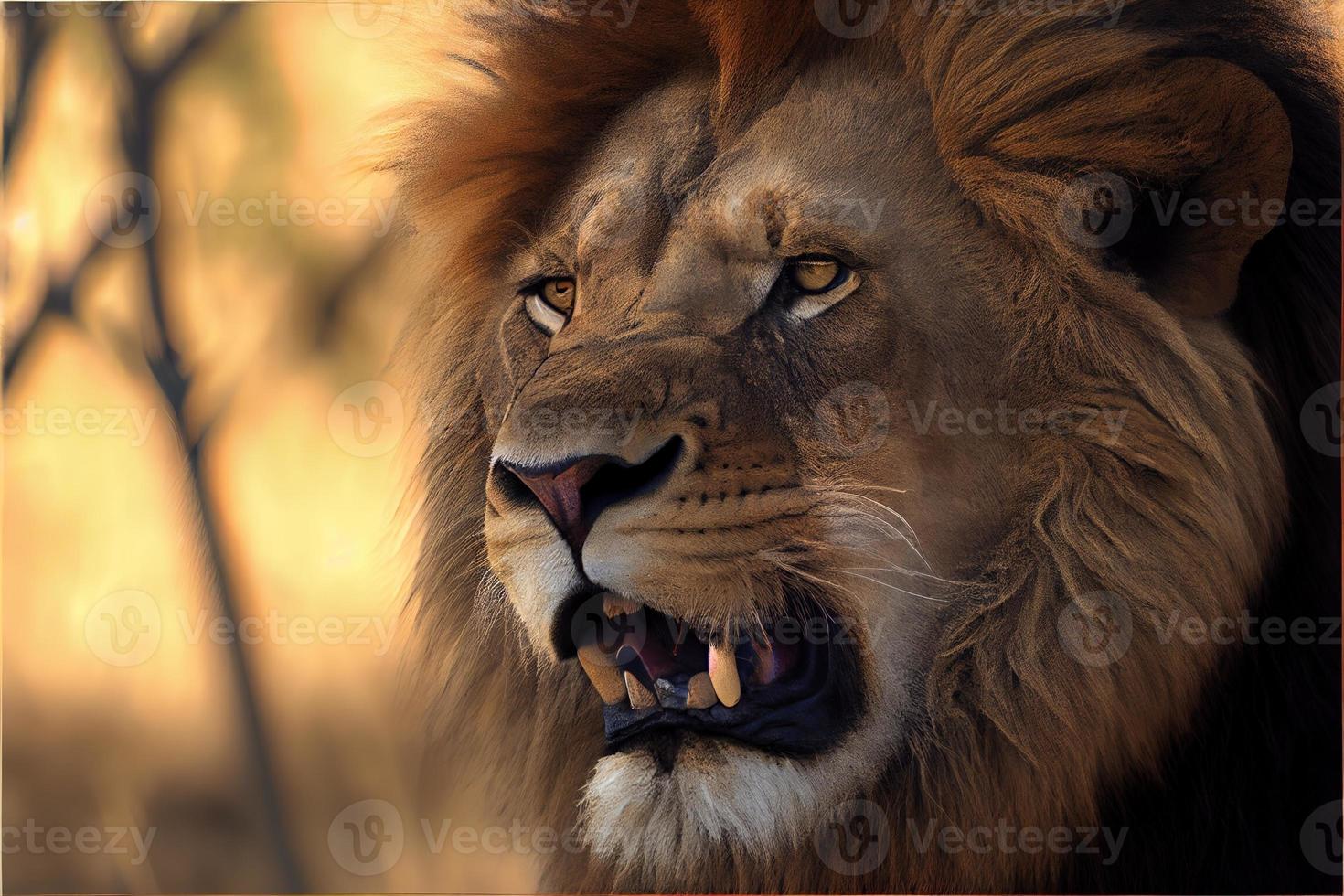 African lion portrait in the warm light photo
