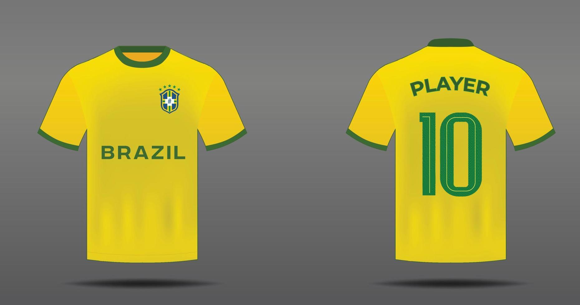 camiseta de fútbol para la selección de brasil con vista frontal y trasera vector