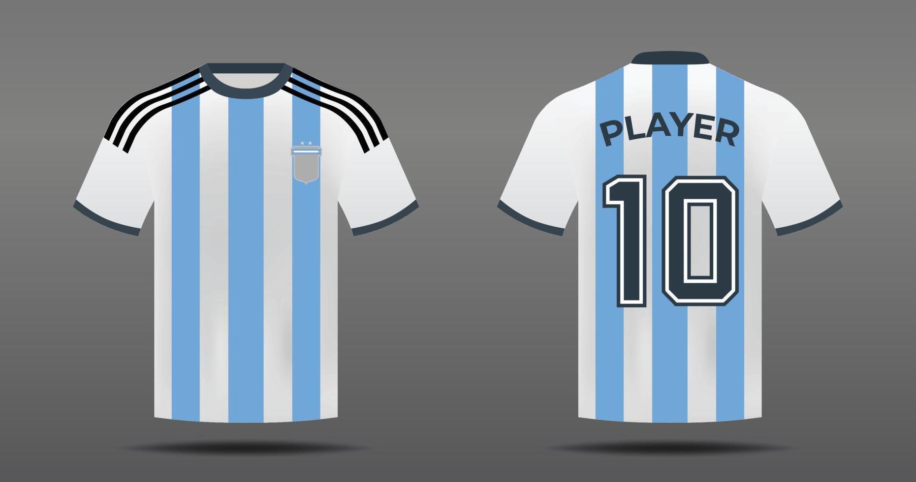 camiseta de fútbol de la selección argentina con vista frontal y trasera vector