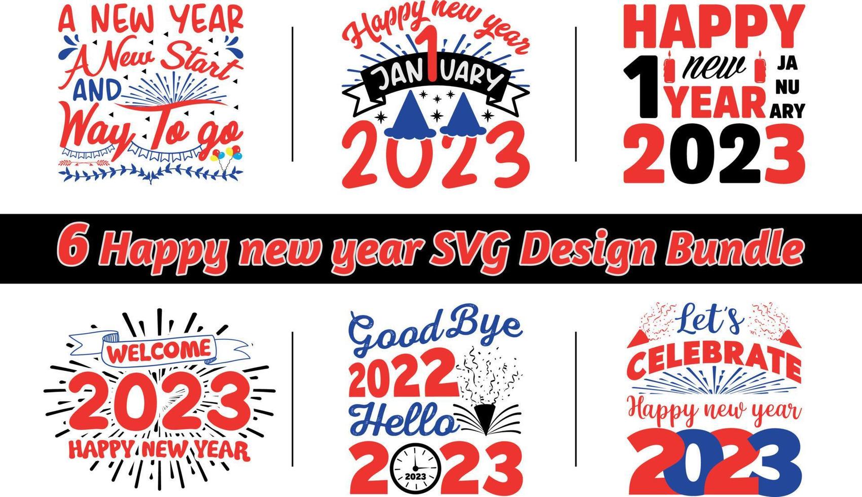 Happy new year 2023 SVG vector design template bundle.