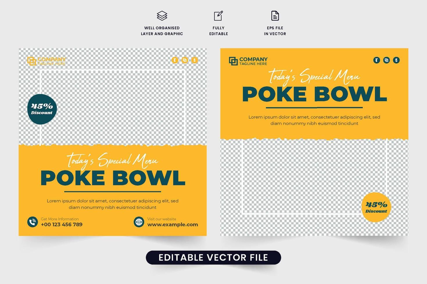 Creative Food Menu Promo Template Design With Yellow And Dark Colors 