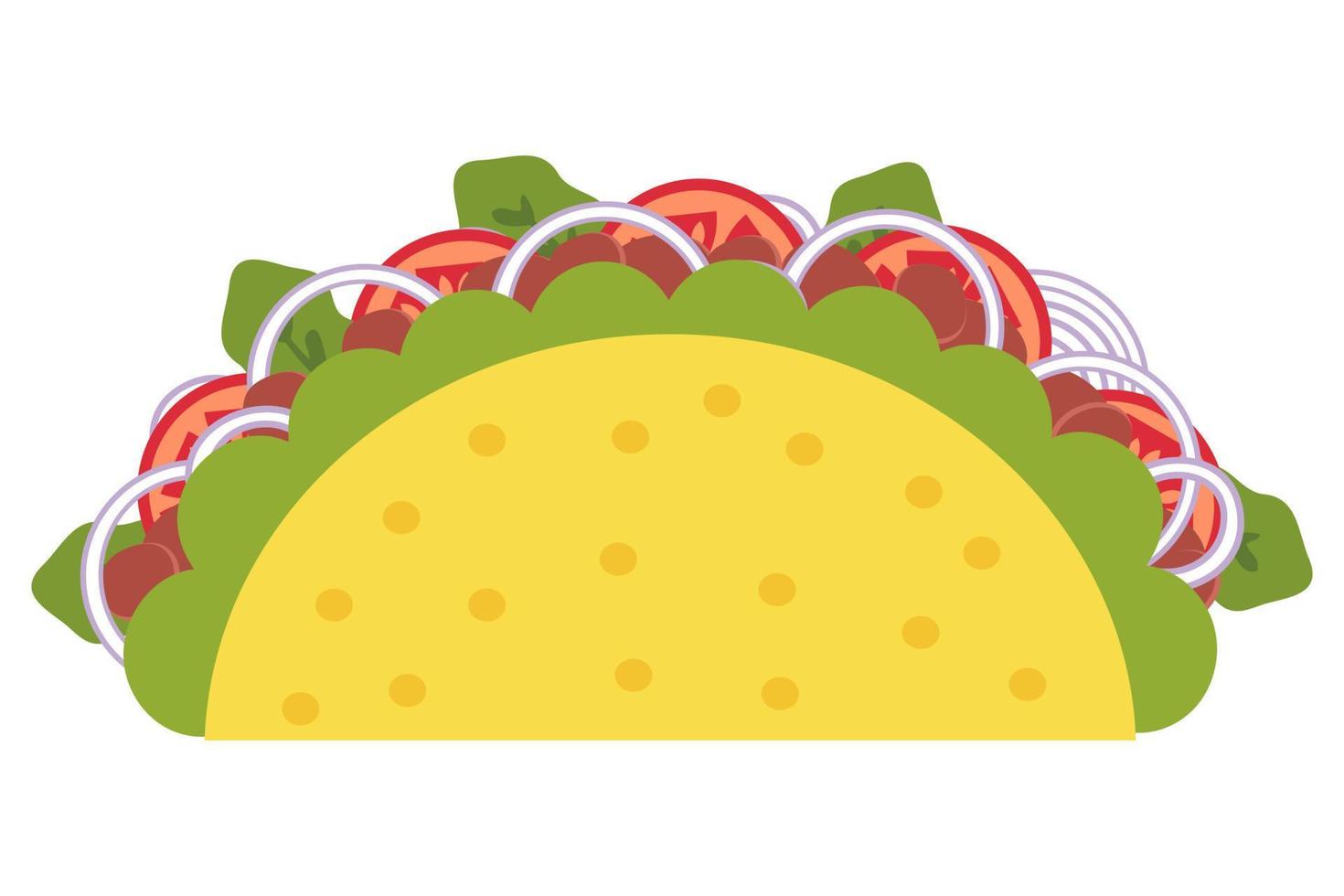 taco de comida rápida mexicana de frijol vegano en estilo plano. vector