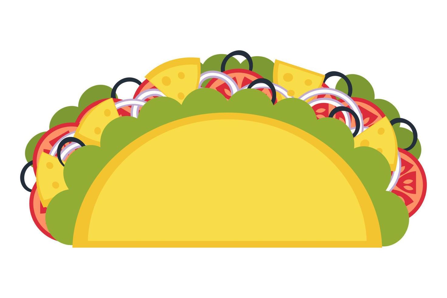 Cheese and olives mexican fastfood taco in flat style. vector
