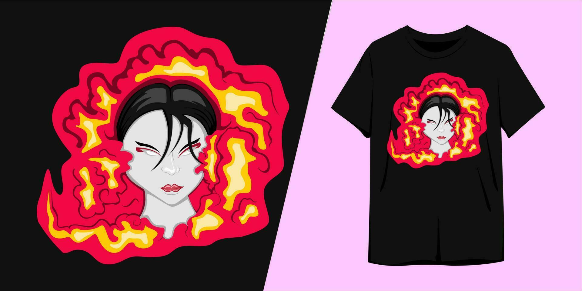 geisha japan artwork with clouds design for t shirt template vector