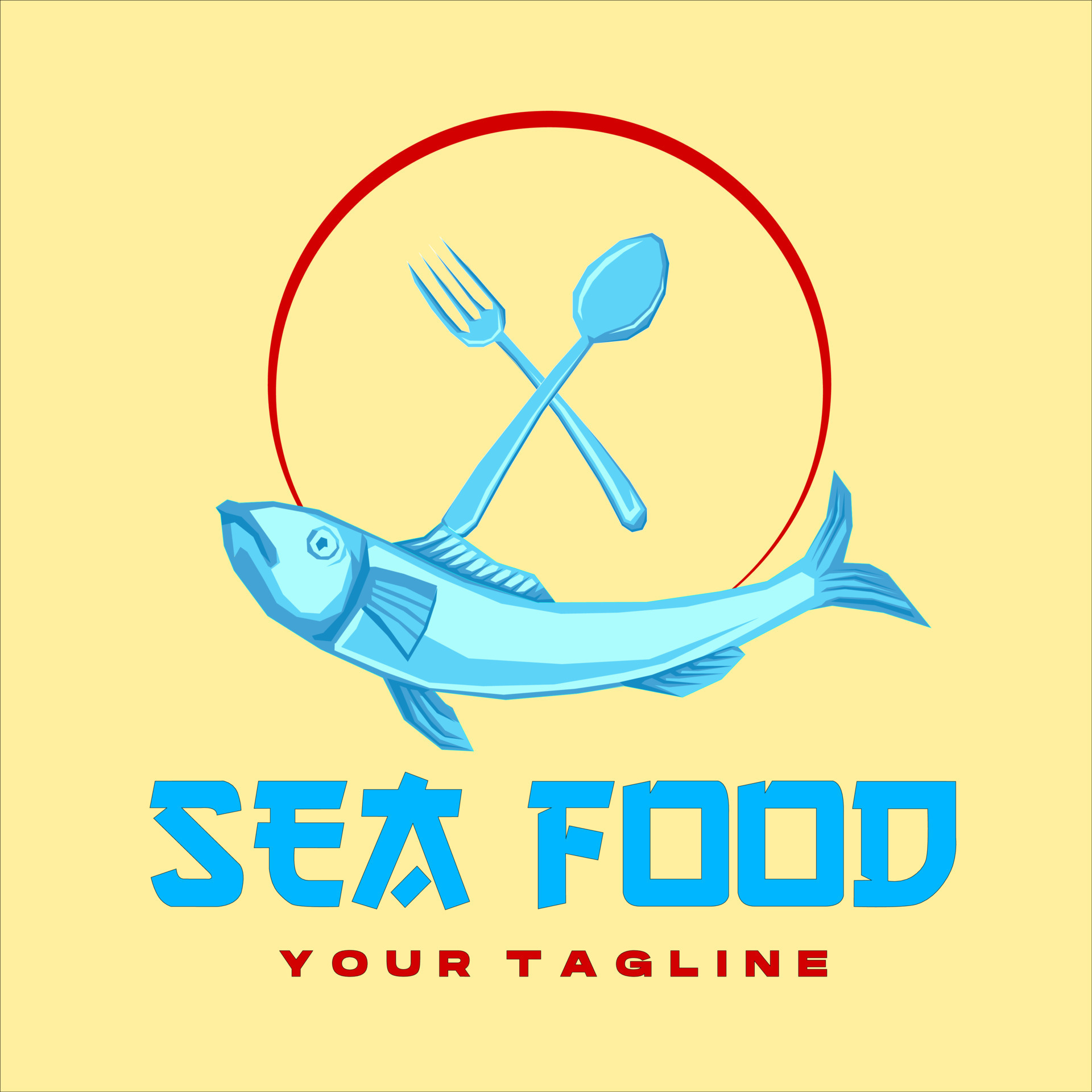 sea food logo with blue fish 15238015 Vector Art at Vecteezy