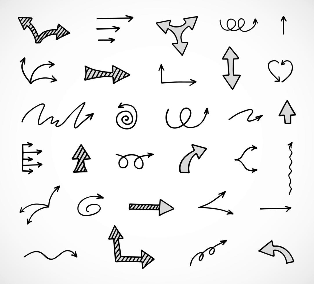 Vector set of hand drawn arrows, elements for presentation