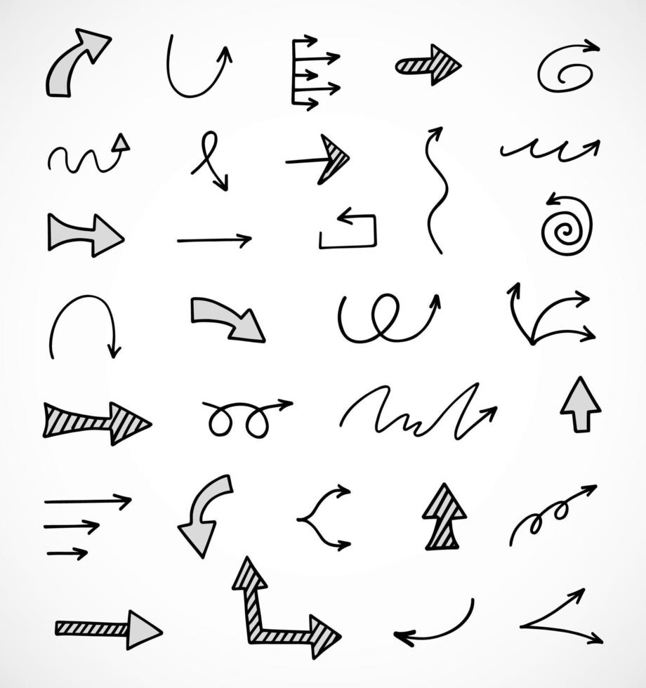 Vector set of hand drawn arrows, elements for presentation