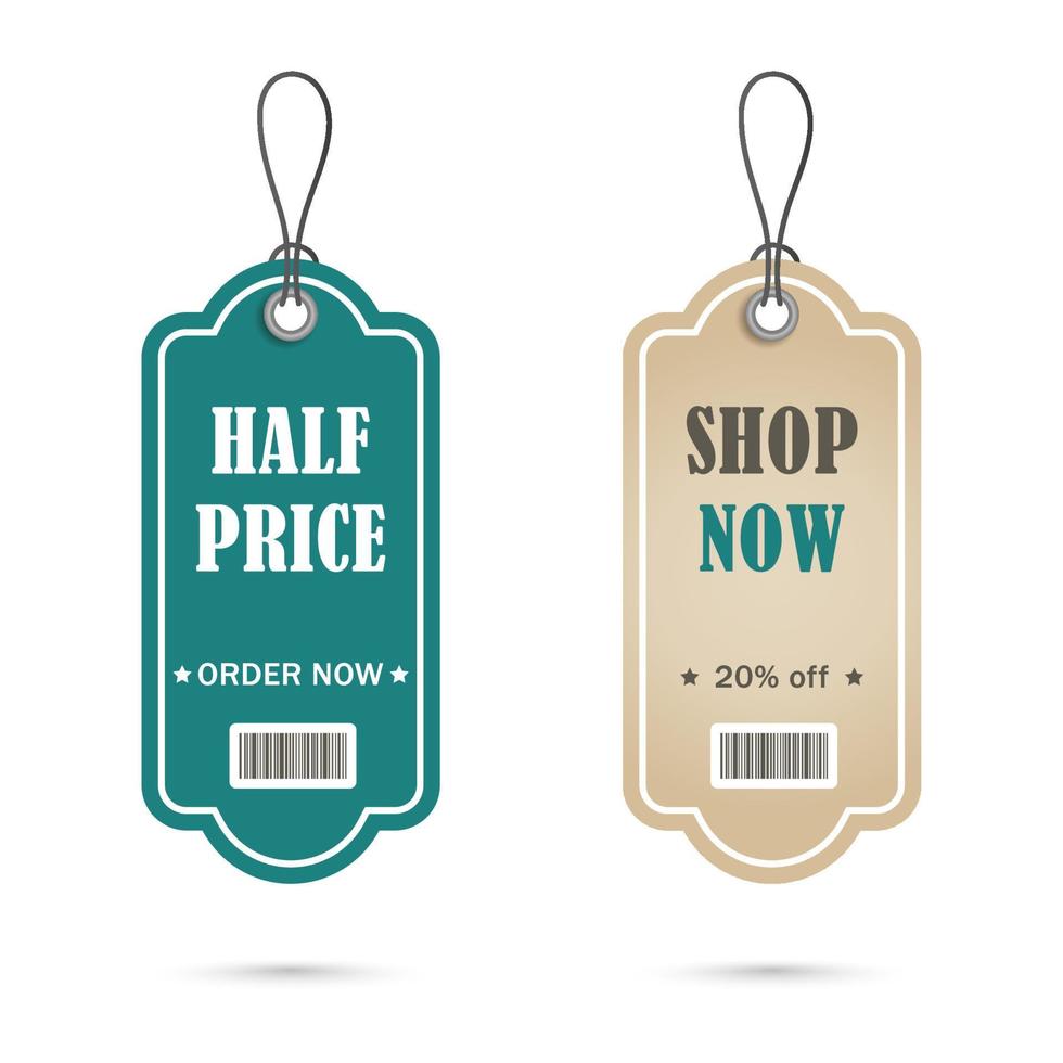 Price tag on a string, banner, label, sticker. Coupon sale, offers and promotions vector template. Shop price tag, retail, commerce, shopping. Advertising for your business. Flat style illustration