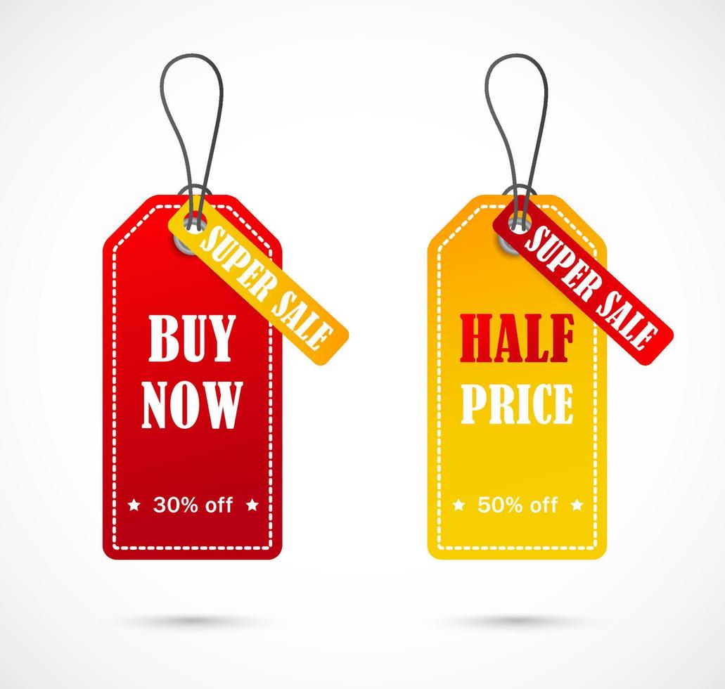 Price tag on a string, banner, label, sticker. Coupon sale, offers and promotions vector template. Shop price tag, retail, commerce, shopping. Advertising for your business