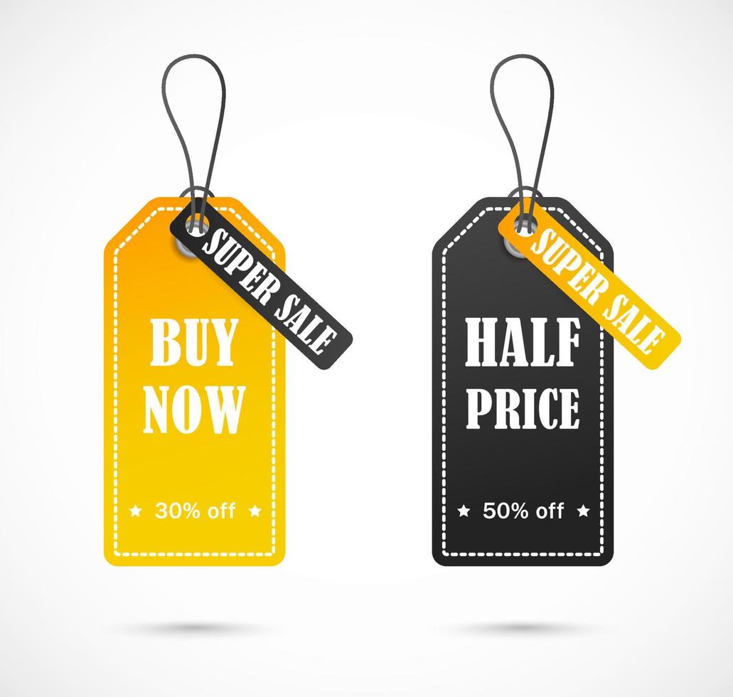 Price tag on a string, banner, label, sticker. Coupon sale, offers and promotions vector template. Shop price tag, retail, commerce, shopping. Advertising for your business