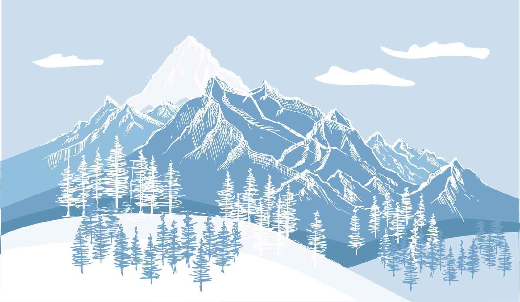 paisaje de montaña, ilustración dibujada a mano vector