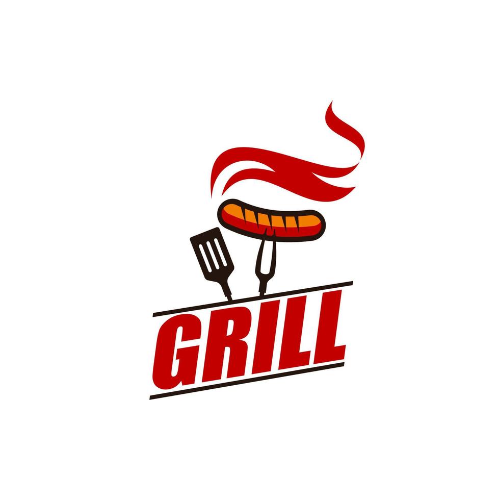 Grill restaurant, barbeque equipment icon or label vector