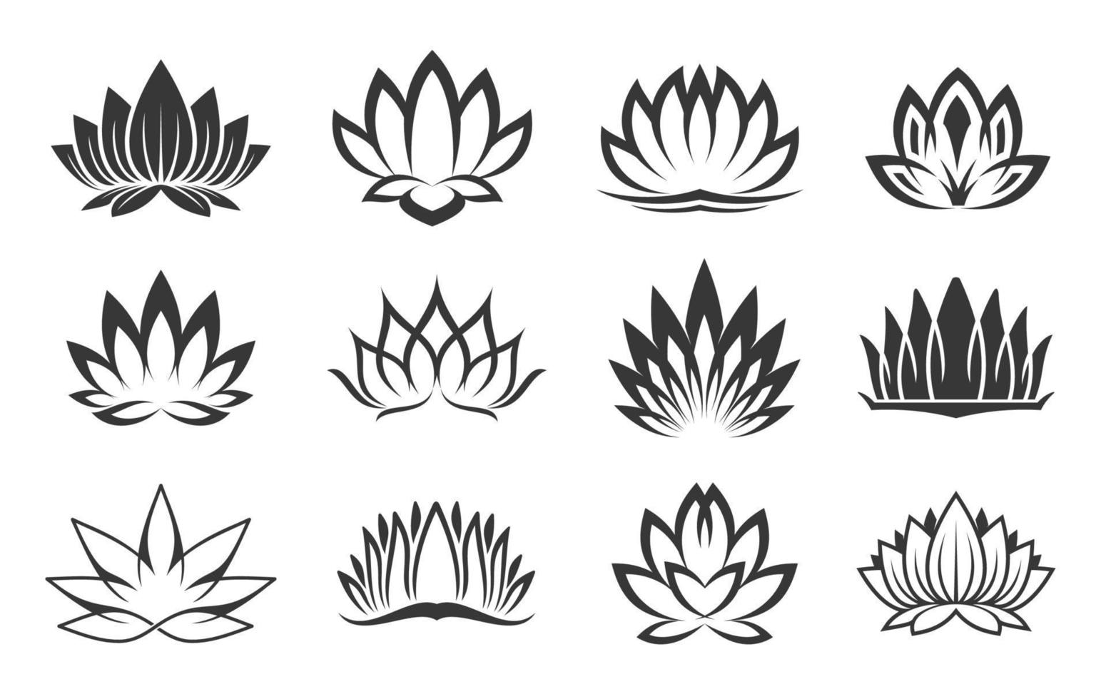 iconos de loto, spa y flor oriental de ayurveda vector