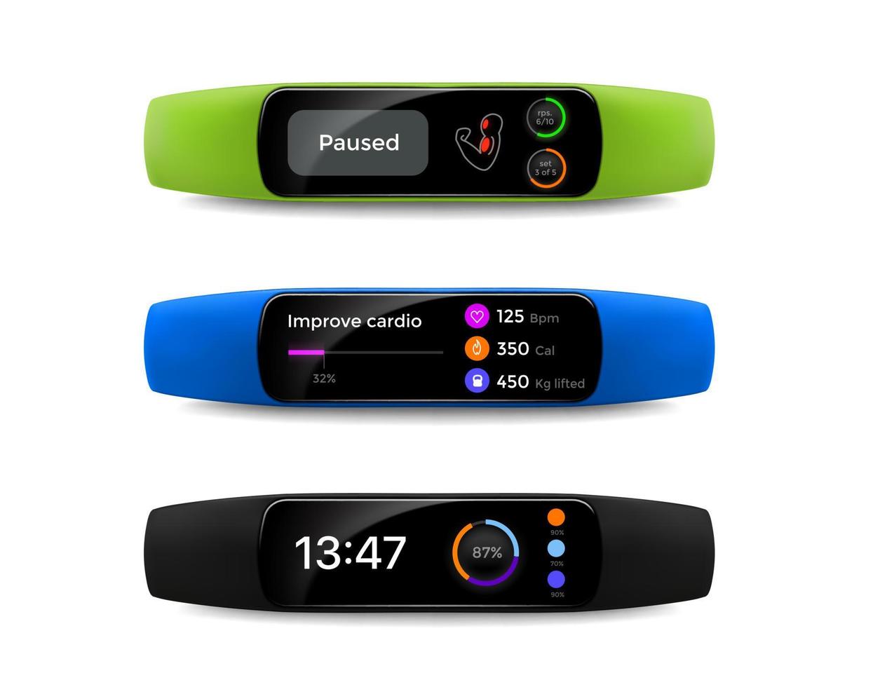 Fitness tracker, smartwatch display interface vector