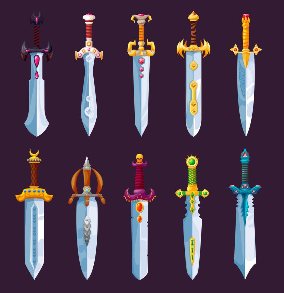 Magical swords, steel blades and glaive vector