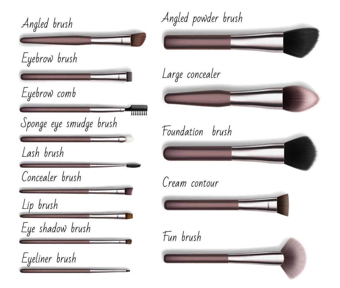 Makeup cosmetic brushes isolated realistic mockups vector