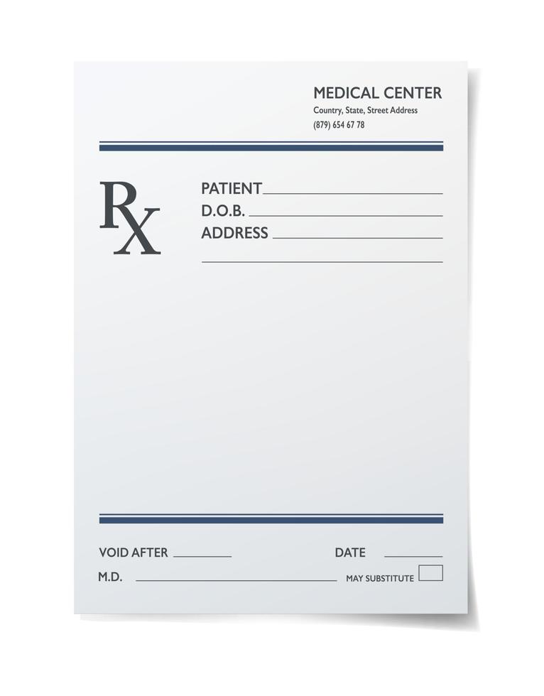 prescripción médica formulario rx hoja de papel realista vector