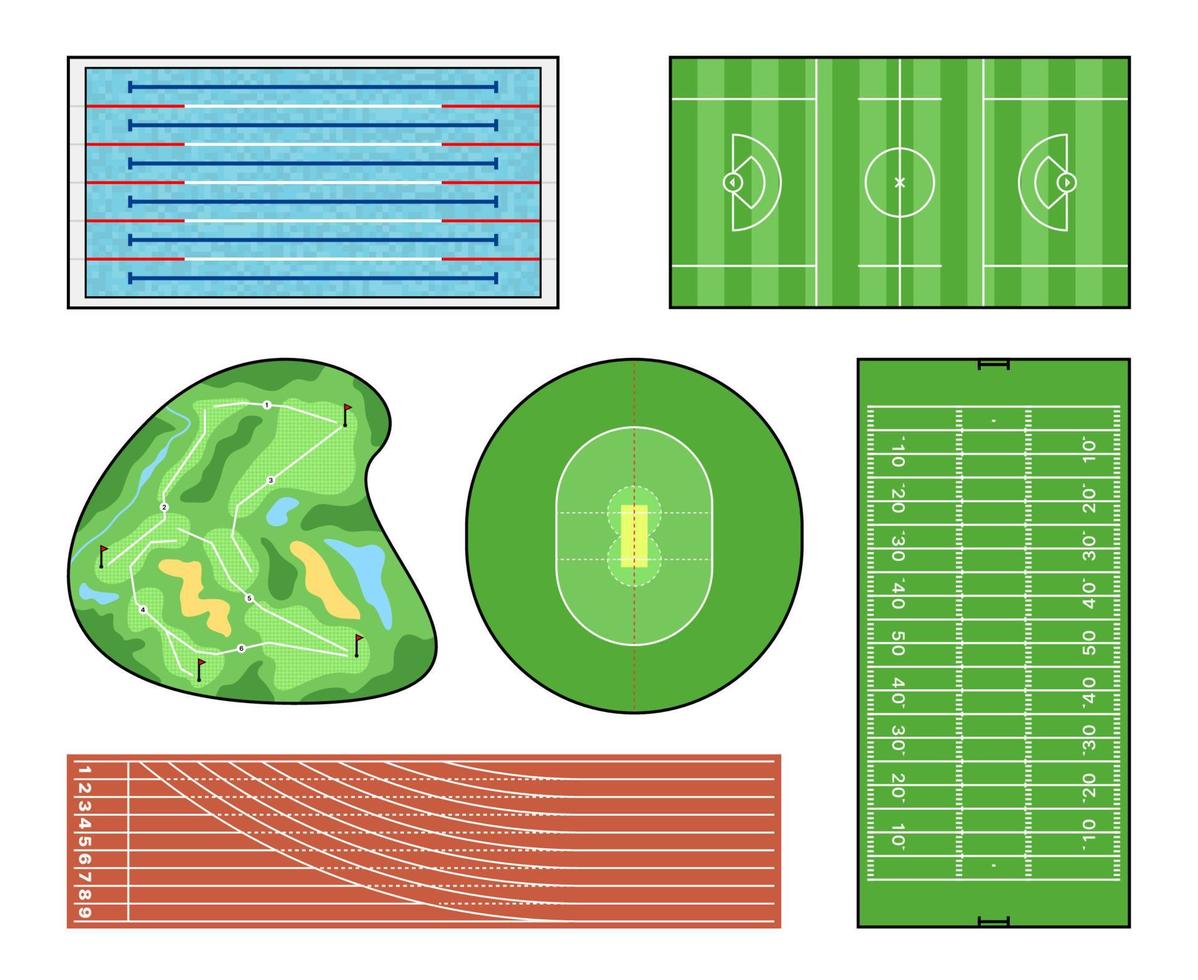 pistas de estadio y piscina, suelo, campo y cancha vector