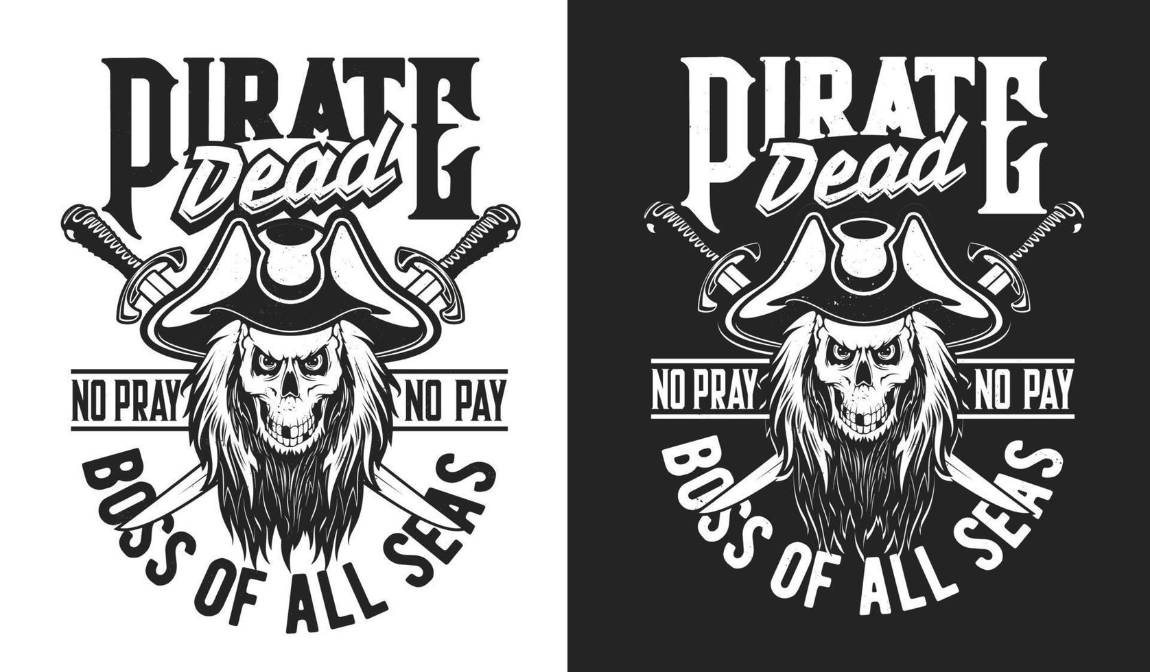 Pirate captain character skull t-shirt print vector