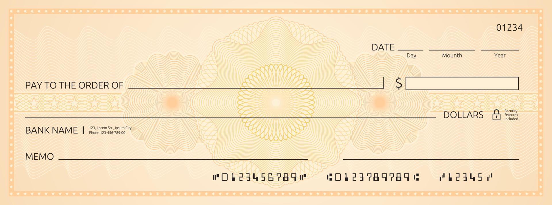 cheque bancario en blanco, plantilla de cheque de chequera vector