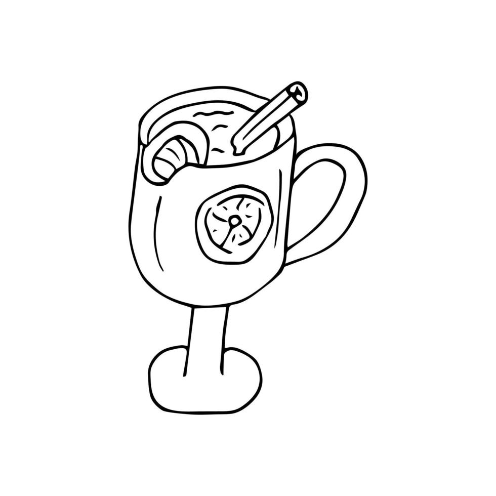 Doodle style mulled wine in a glass vector icon hot drink