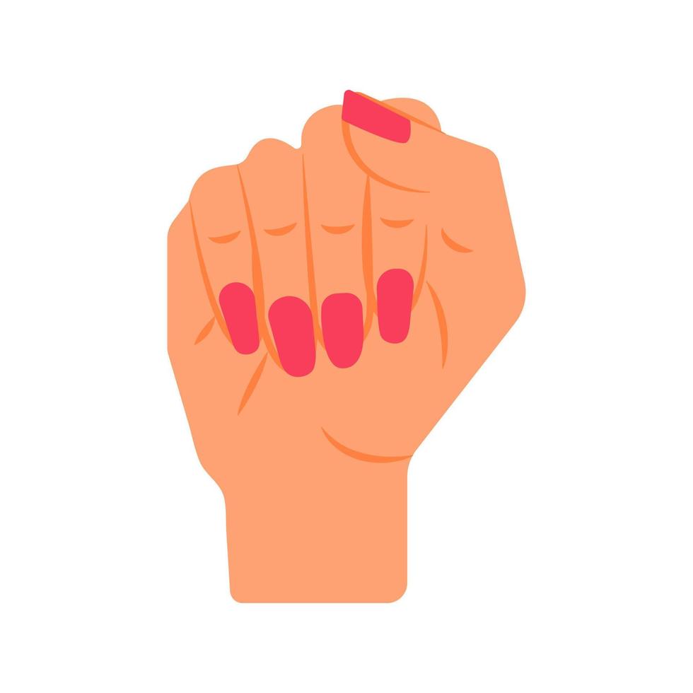 Women's hand, female fist up vector icon illustration