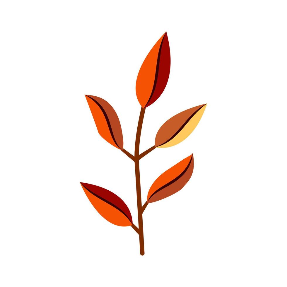 Autumn sprig with brown, red and yellow leaves simple illustration vector card