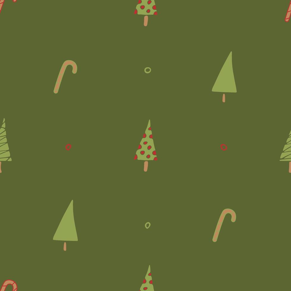 un patrón sin costuras con árboles de navidad y piruletas de navidad vector