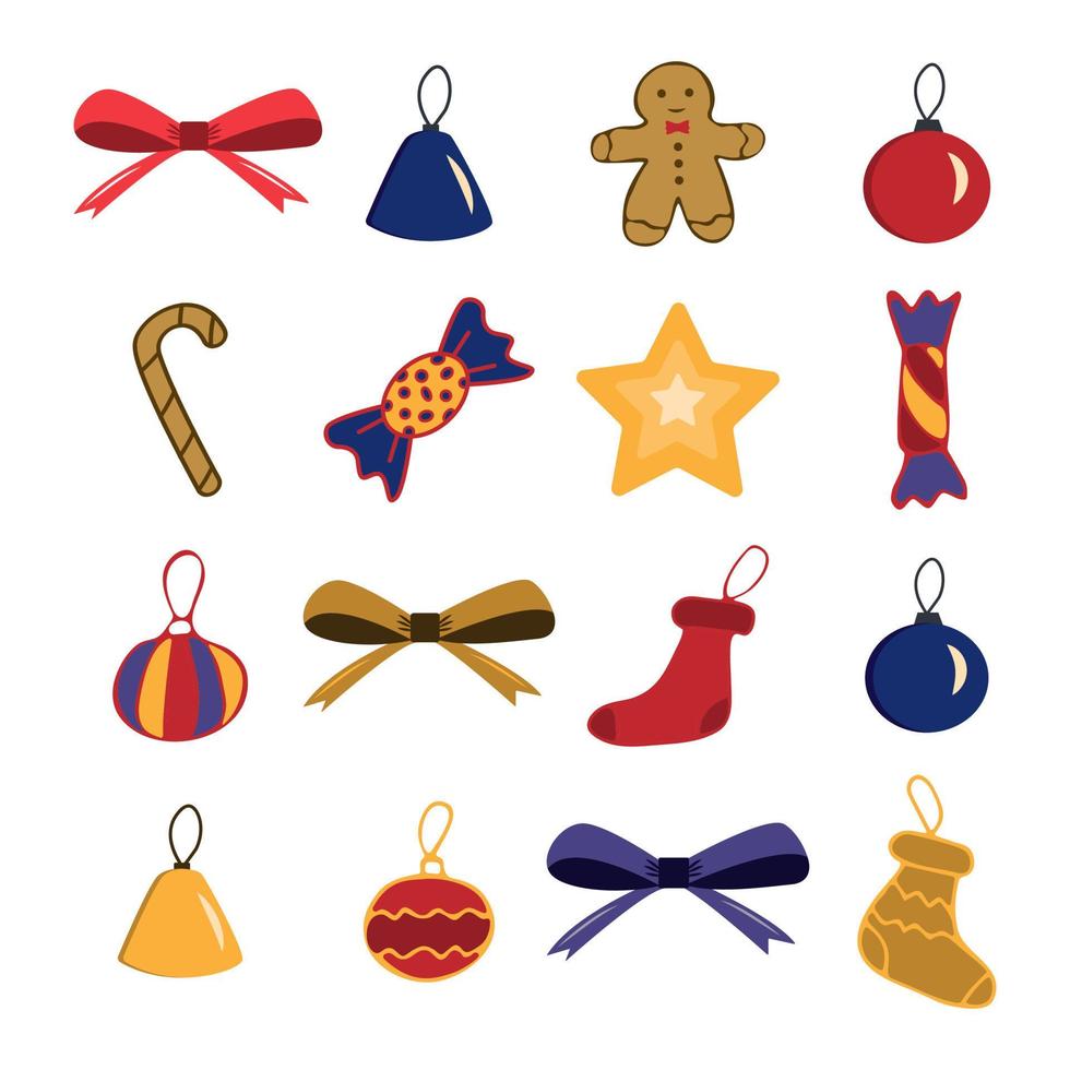 Set of Christmas decorations of toys on a white background vector