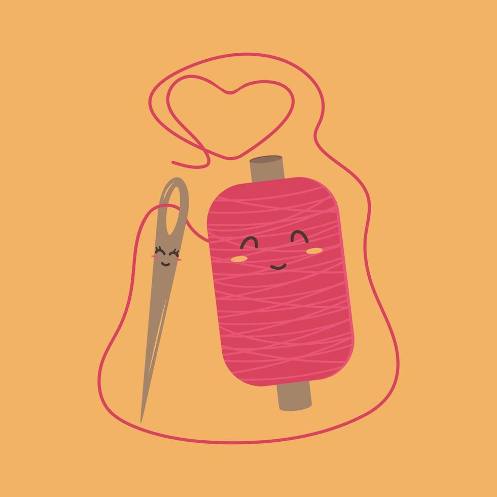 Needle and thread couple love vector